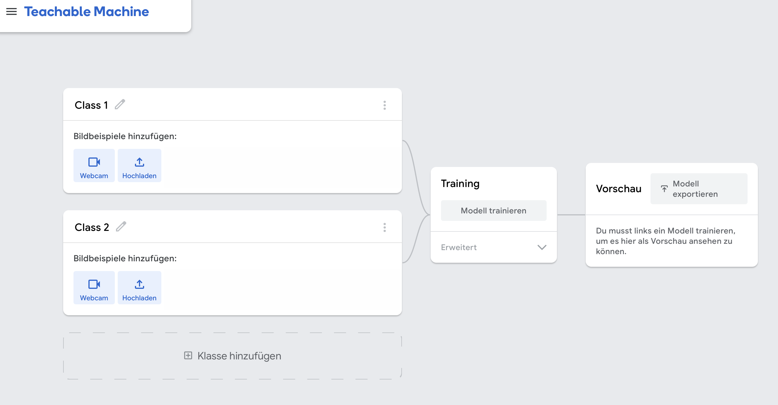 Screenshot of the Teachable Machine interface