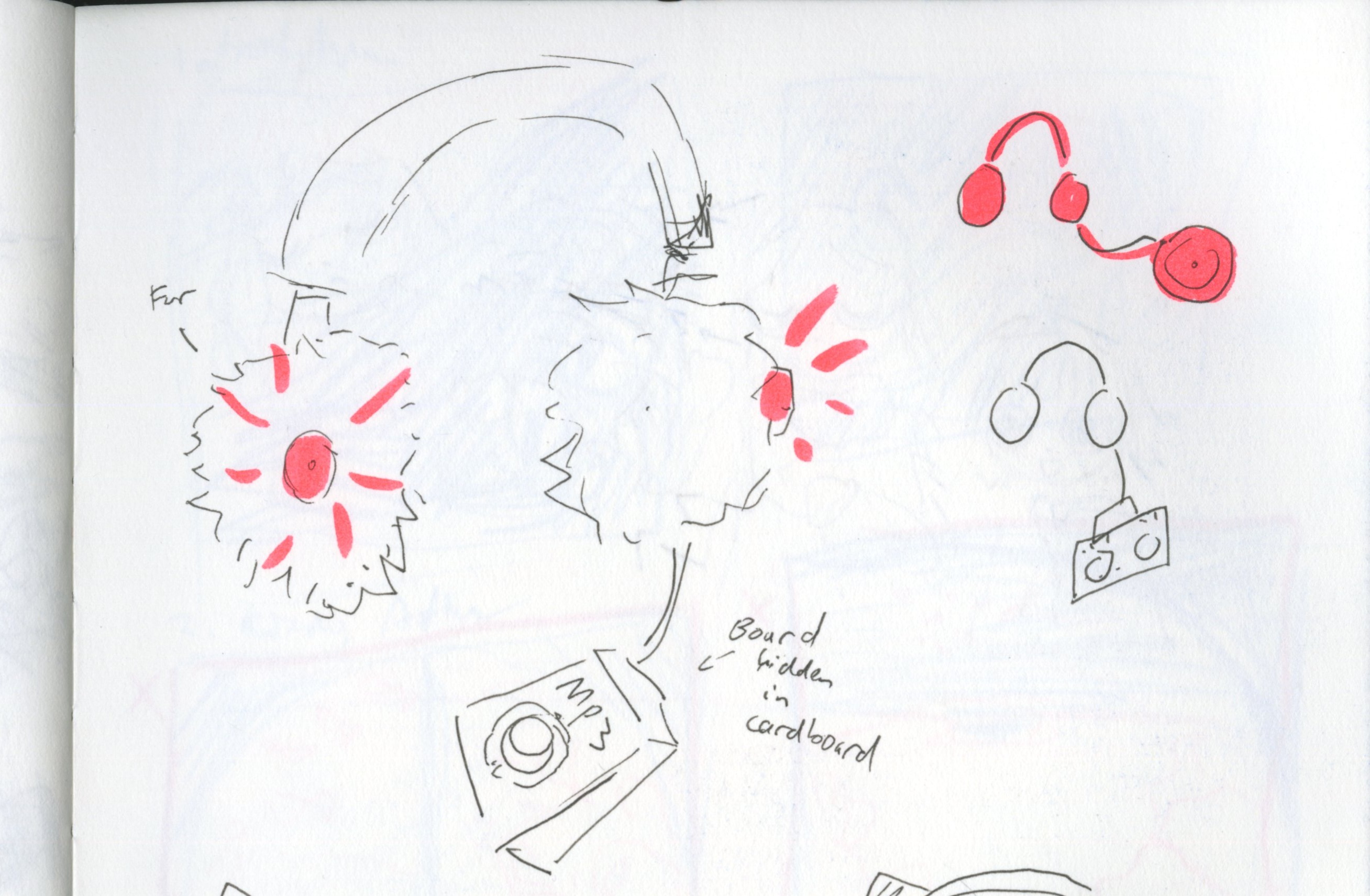 sketch of headphones with a mp3 player